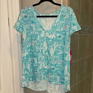 Lilly Pulitzer Etta V-Neck Shorely Blue NYC Toile Lilly <3 NYC Size XL New w/Tag